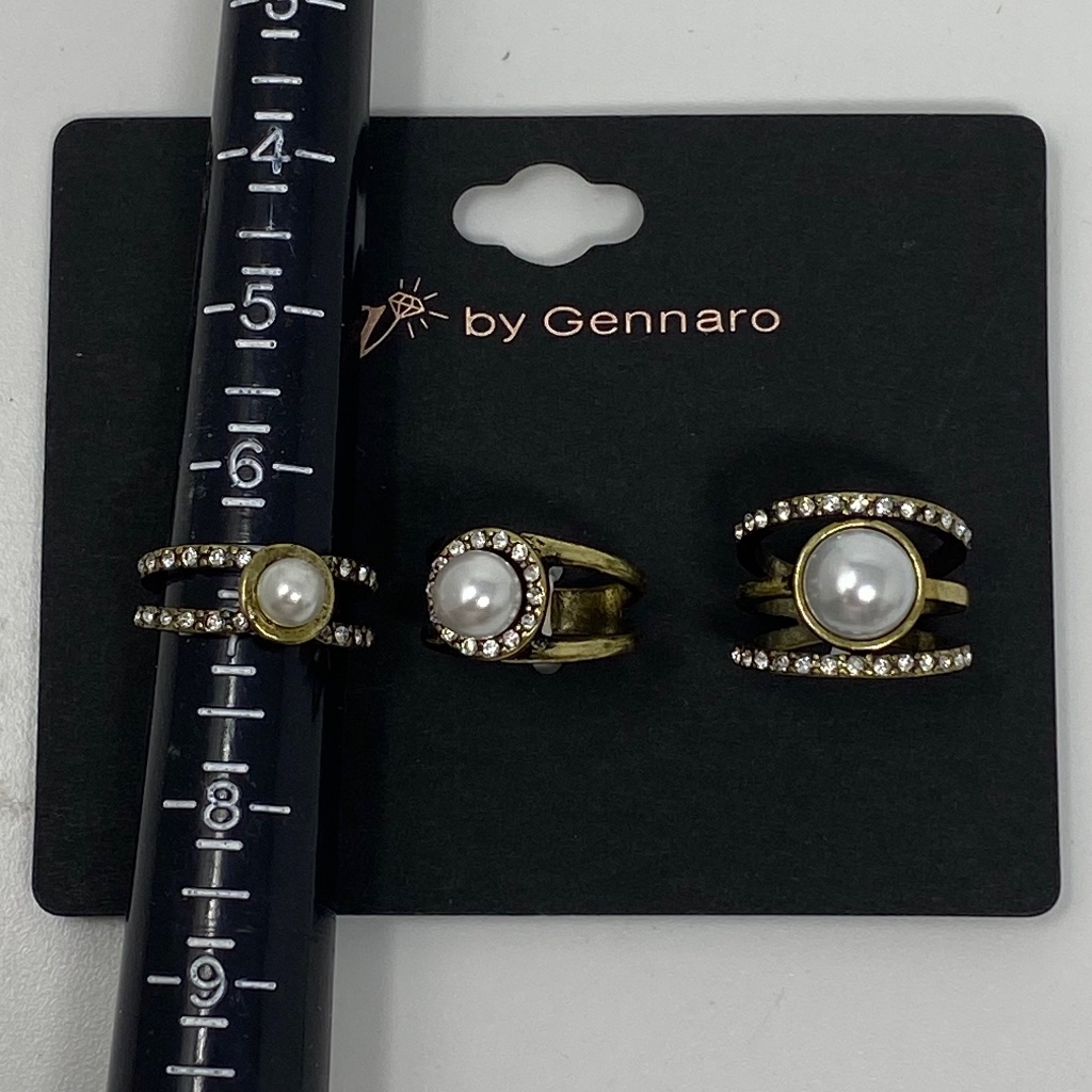G By Gennaro Womens Size 7 Set Three Faux Pearl Rings Bronze Tone Clear Crystals 16$